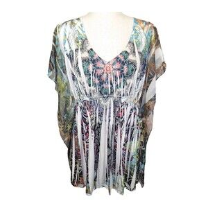 Lafiance Y2K Sublimation Print Flowy Flutter Sleeve Top Size XL